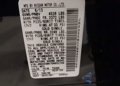 2013 Nissan Rogue Sv из США, поврежденный, VIN JN8AS5MV7DW652798